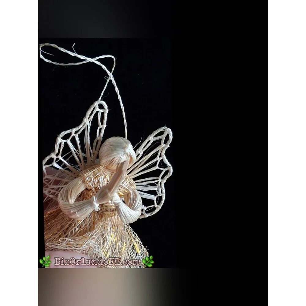 VINTAGE: Handcrafted Abaca Fiber Angel Ornament Seasonal Holiday Christmas Decor